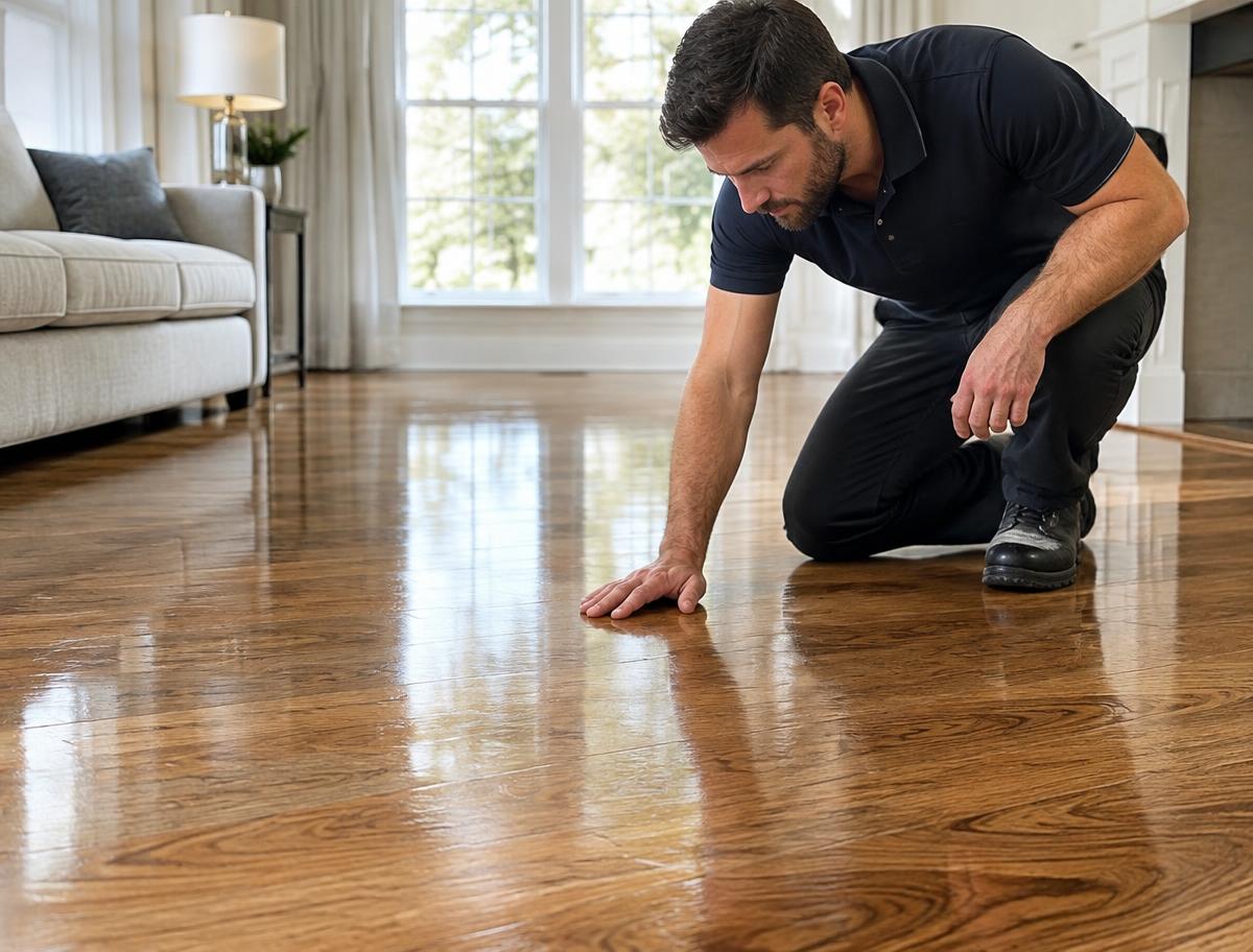Suelo de madera barnizado con acabado brillante y profesional